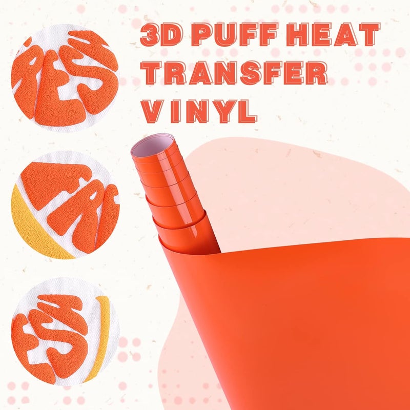 Tintnut Puff Vinyl Heat Transfer - 10inches x 6ft 3D Reddish Orange Puff HTV Roll Heat Transfer Vinyl Foaming Colorful Puffy Iron on Vinyl for T-Shirts DIY Compatible with Cricut or Silhoutte Cameo - Image 3